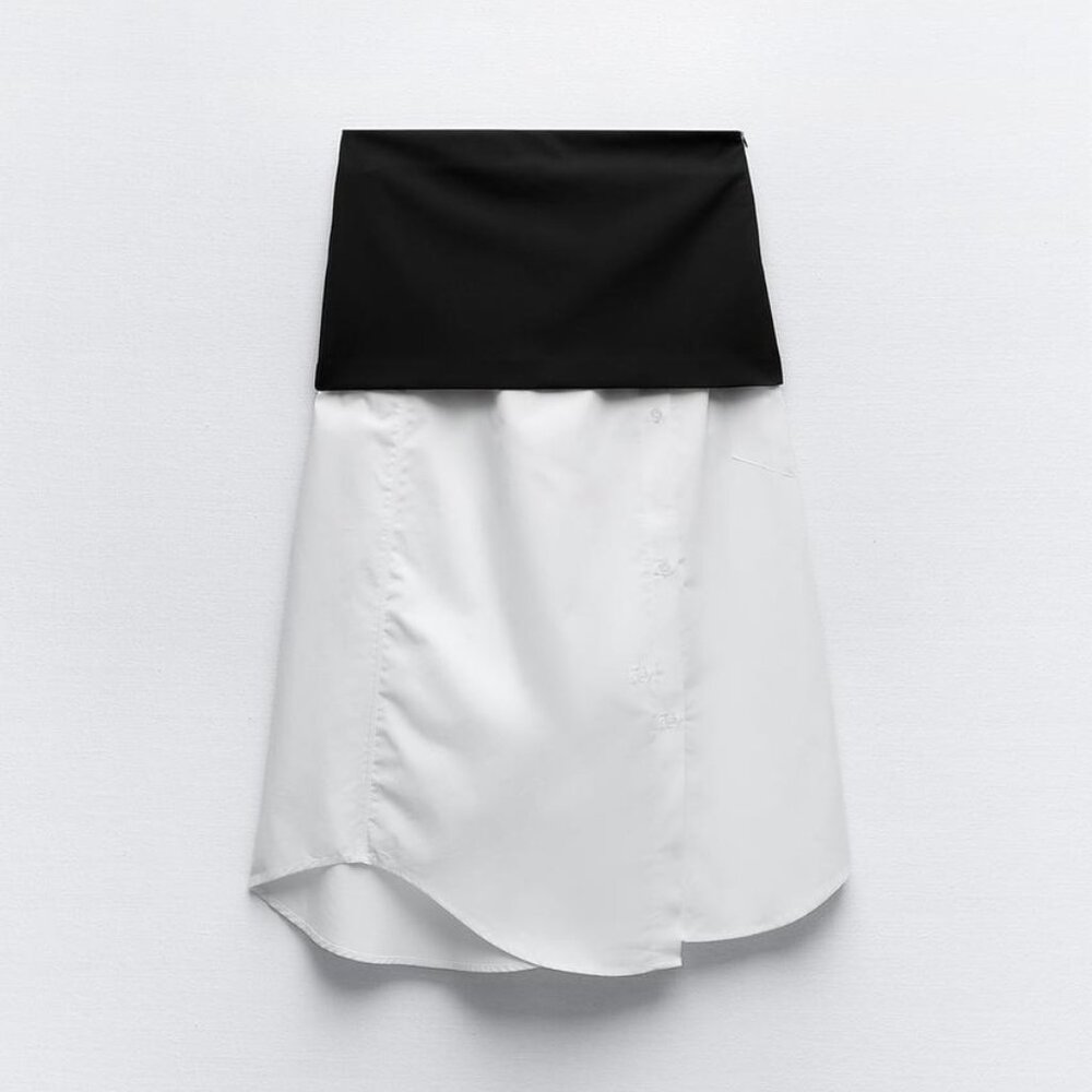 NWT ZARA MIXED POPLIN MIDI SKIRT